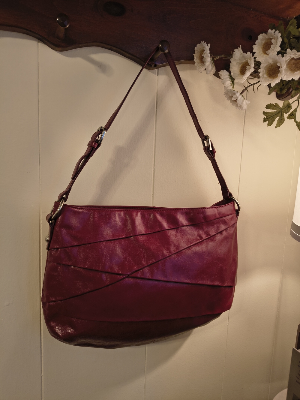 HOBO Wine Red Layered Leather Shoulder Bag